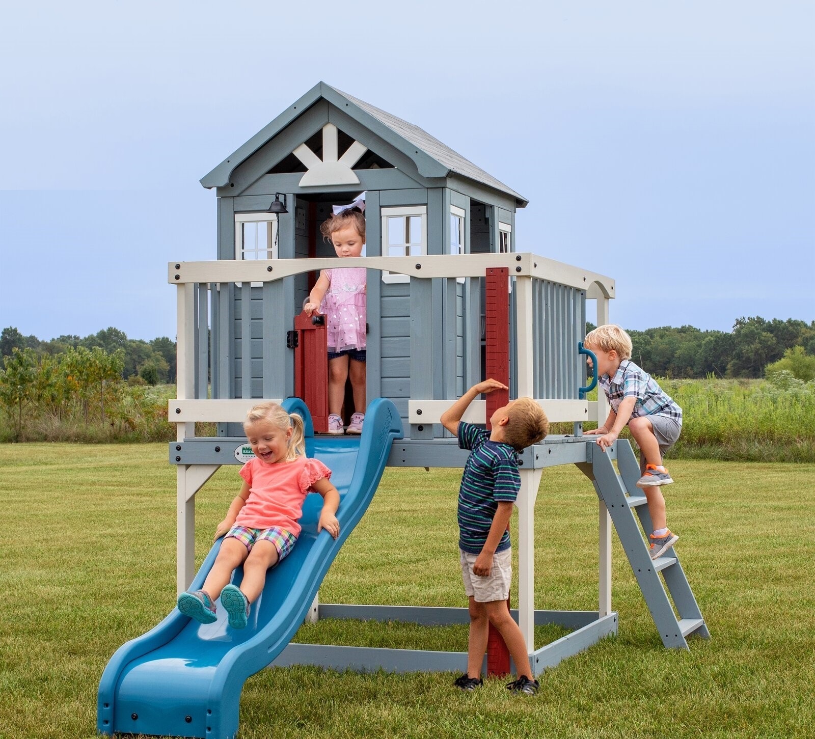 Outdoor Boys Playhouse With Ladder and Slide 