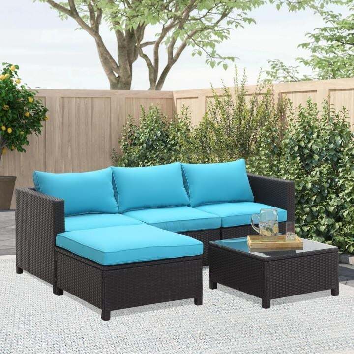 Outdoor Cushioned Rattan Wicker Sofa Sectional Set with Pillows