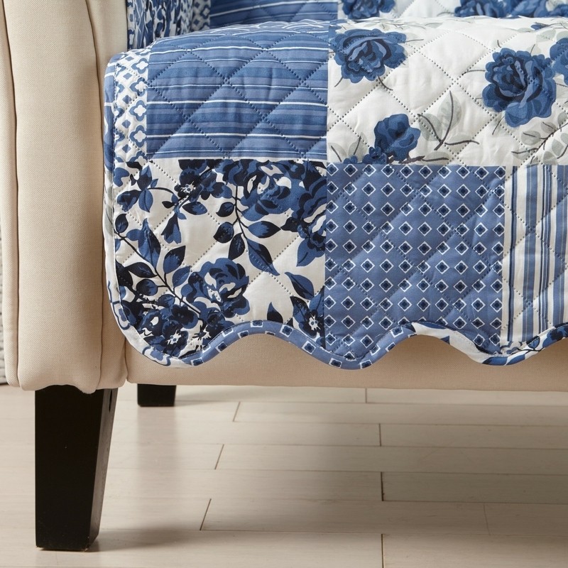 Patchwork Scalloped Printed Box Cushion Sofa Slipcover
