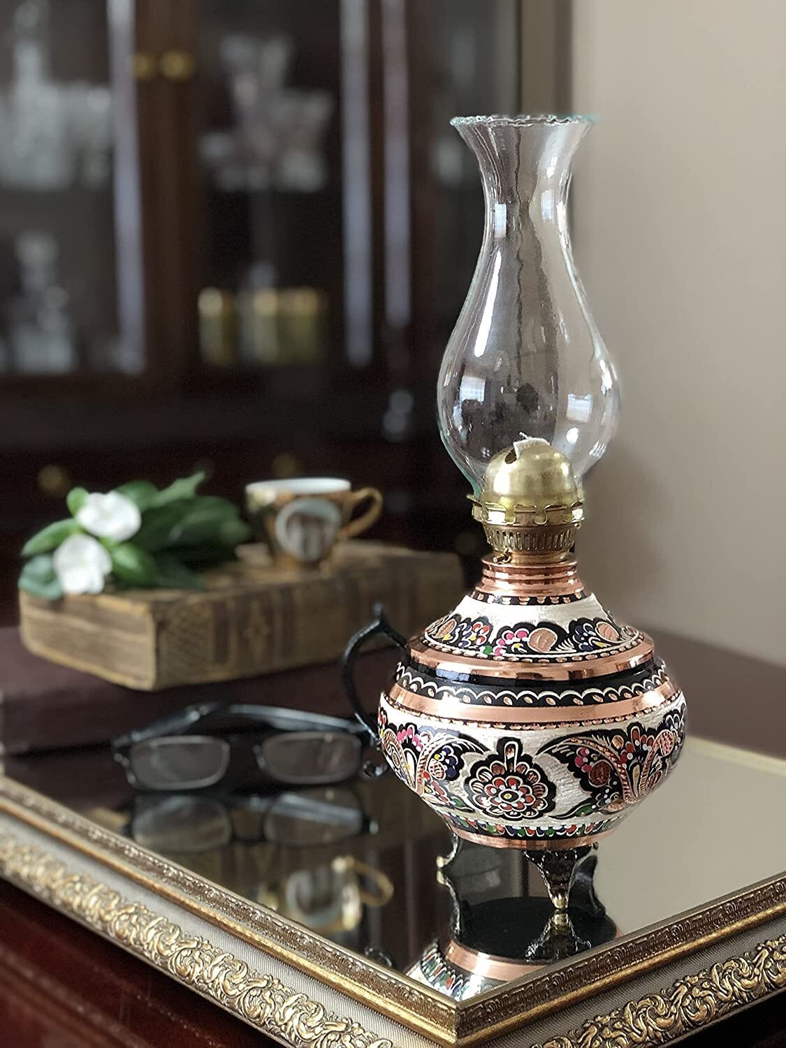 Patterned Antique Copper Oil Lamp