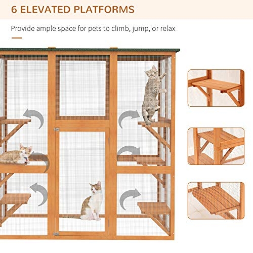 PawHut Large Wooden Outdoor Catio Enclosure with Weather Protection, Cat Patio with 6 Platforms 71" x 38.5" x 71"
