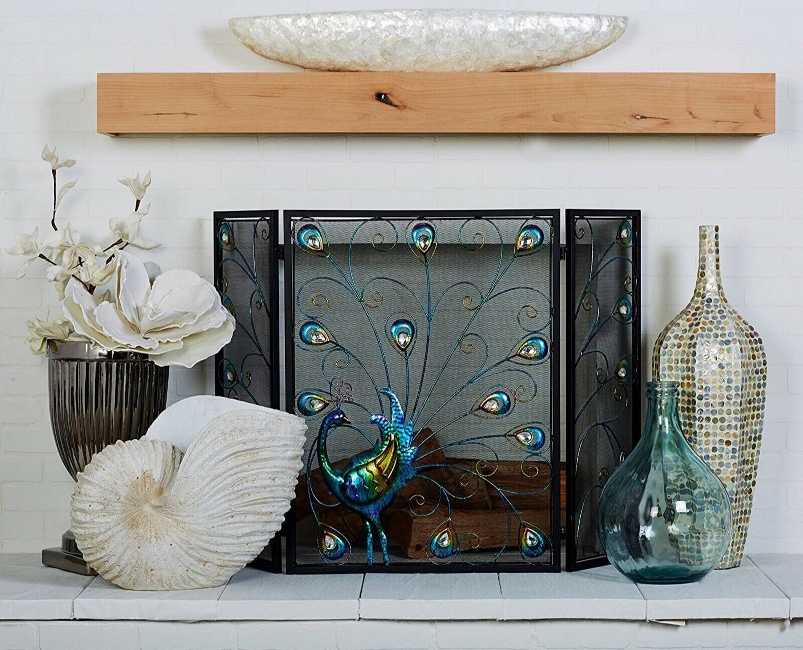 Peacock Decorative Fireplace Screen