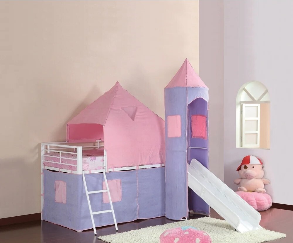 Periwinkle and Pink Castle Bunk Bed with Slide