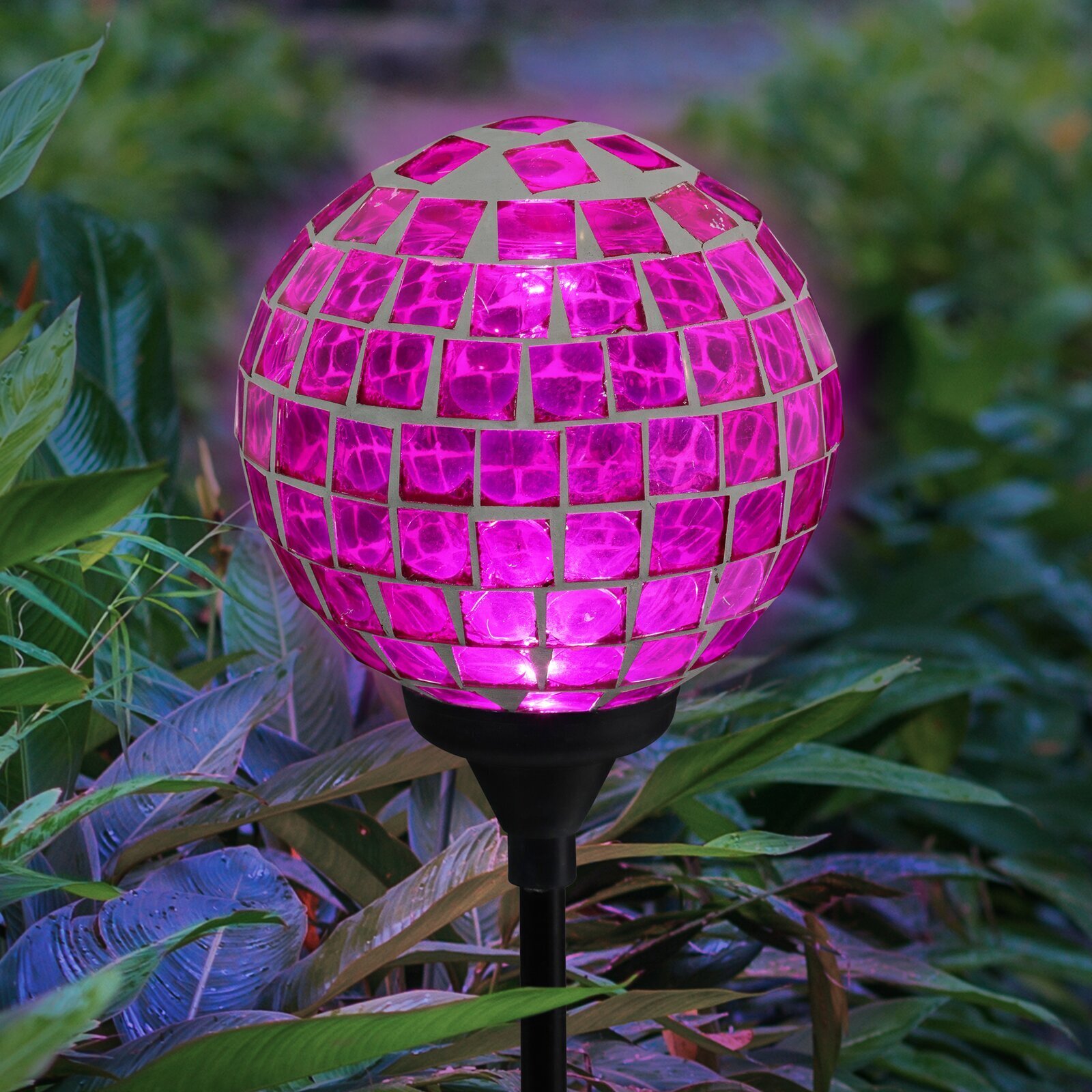 Pink Geometric Mosaic Garden Globe 