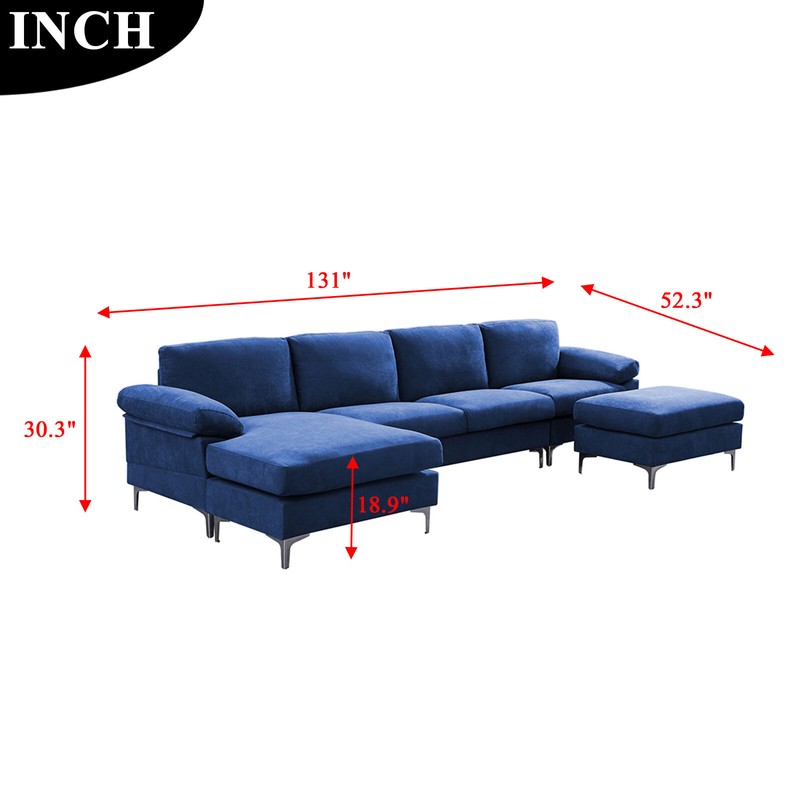 Pioche 131" Wide Symmetrical Sofa & Chaise with Ottoman