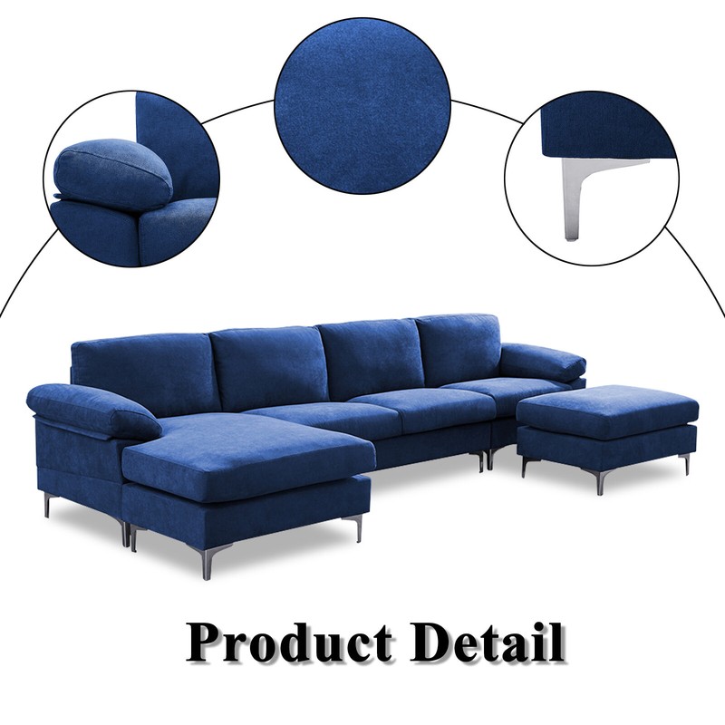 Pioche 131" Wide Symmetrical Sofa & Chaise with Ottoman