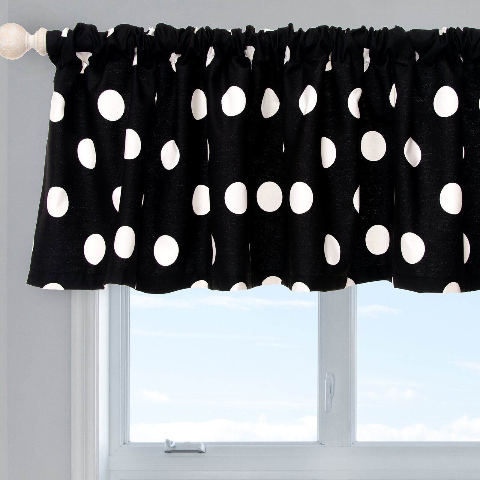 Black White Polka Dot Dots Valance  43"W X 15"L Window Curtain Topper 