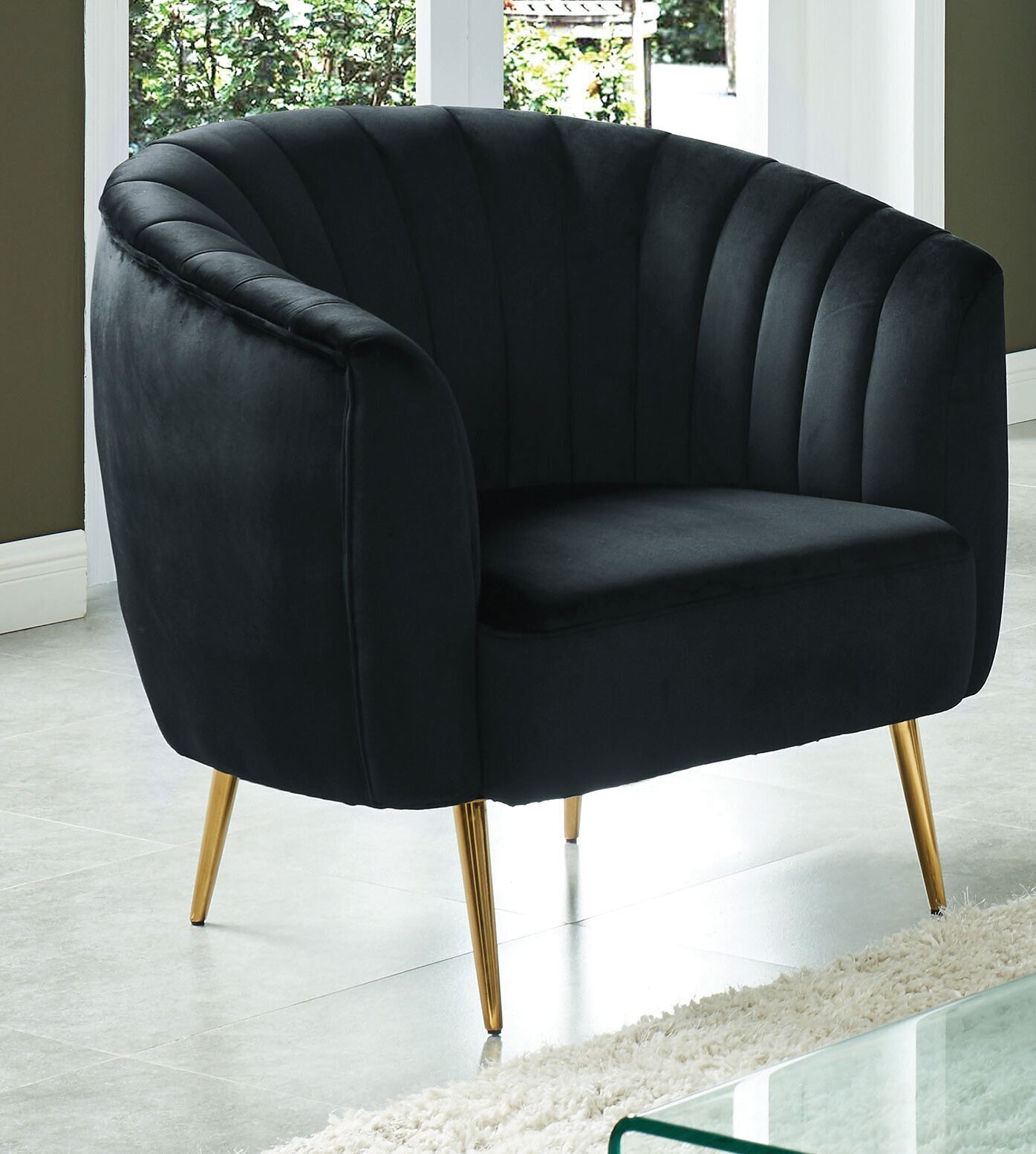 Posh Grooved Barrel Shaped Arm Chair