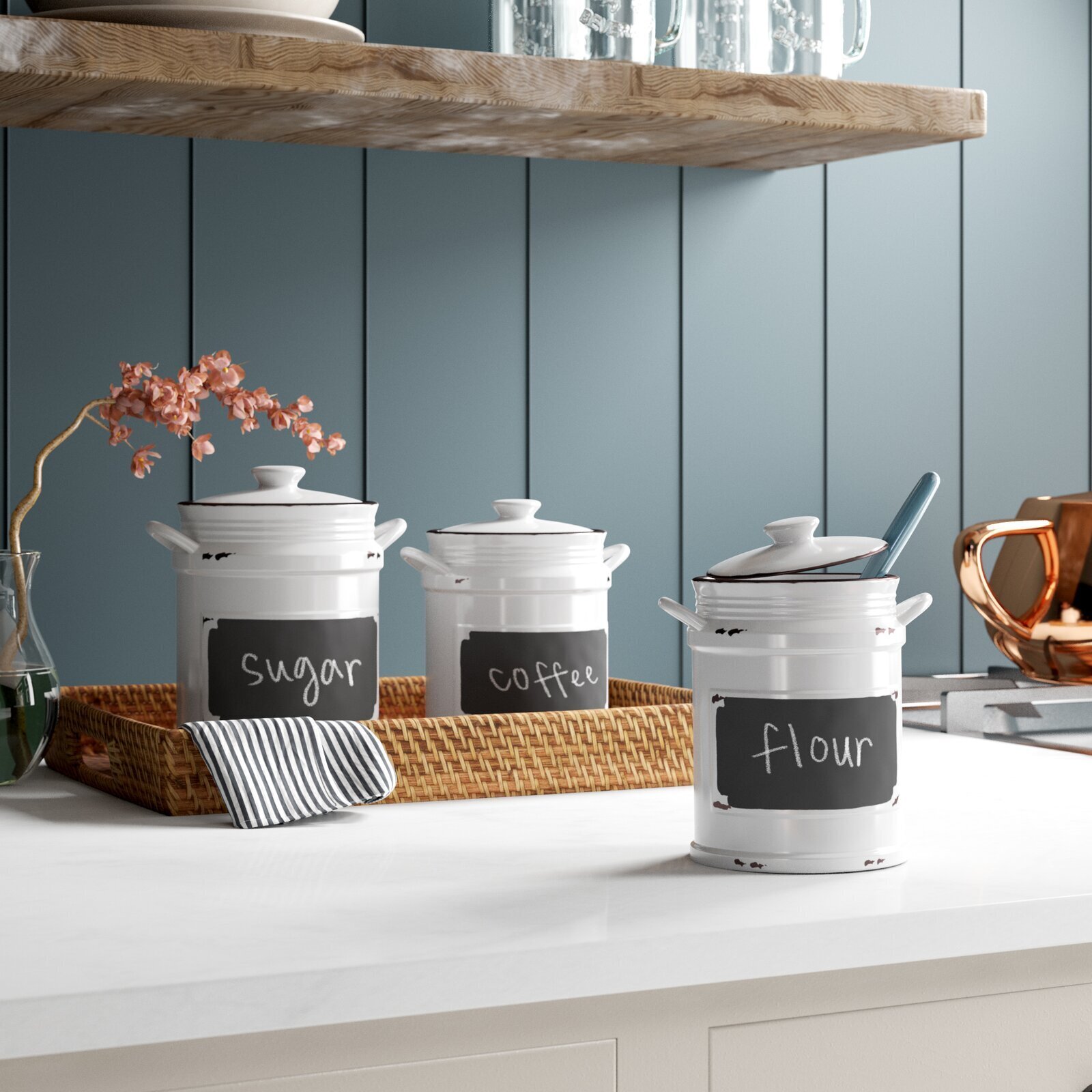 Pottery Canister Set With Built in Label