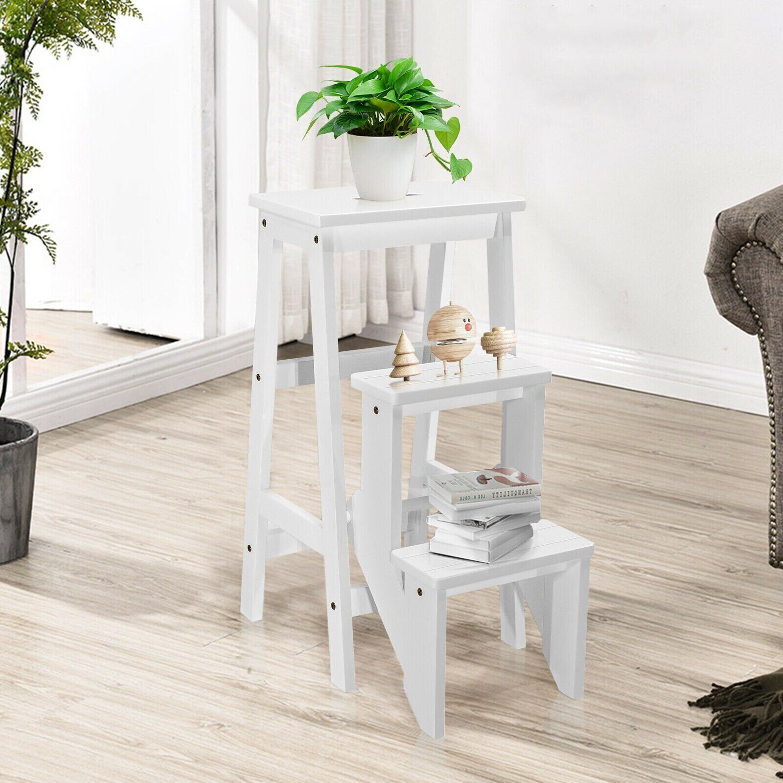 Practical & decorative wooden step stool