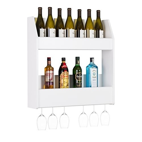 Prepac 2-Tier Floating Wine and Liquor Rack, White, 24 Standard 750ml Bottles Spirits