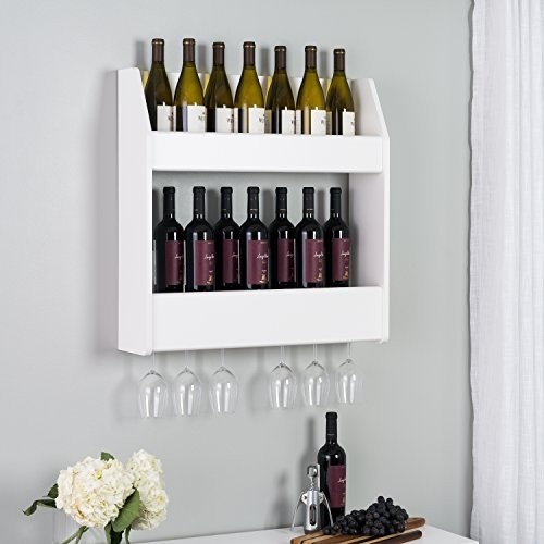 Prepac 2-Tier Floating Wine and Liquor Rack, White, 24 Standard 750ml Bottles Spirits