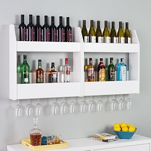 Prepac 2-Tier Floating Wine and Liquor Rack, White, 24 Standard 750ml Bottles Spirits