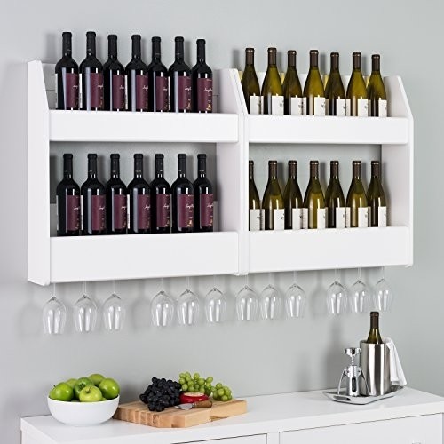 Prepac 2-Tier Floating Wine and Liquor Rack, White, 24 Standard 750ml Bottles Spirits