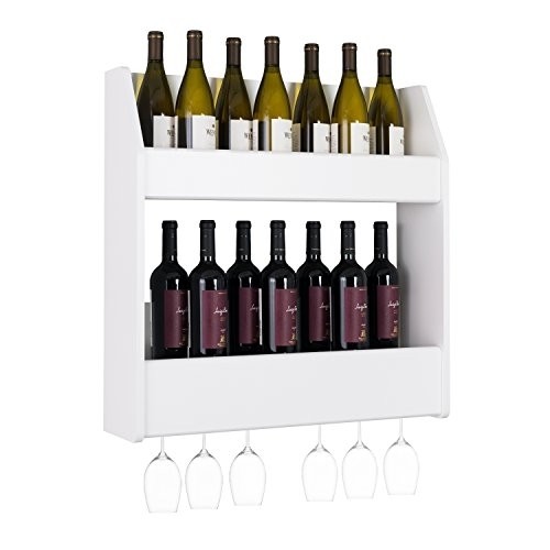 Prepac 2-Tier Floating Wine and Liquor Rack, White, 24 Standard 750ml Bottles Spirits