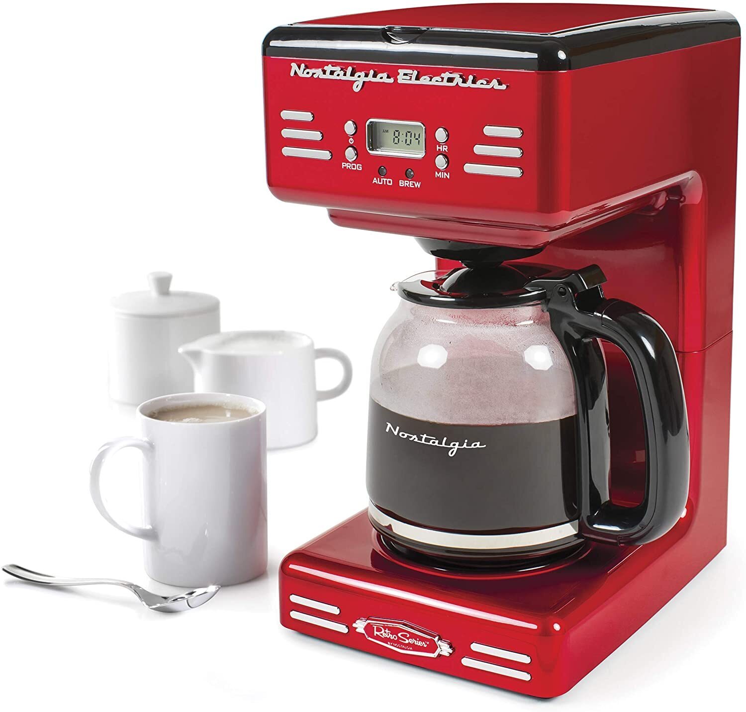 Programmable Candy Red Retro Coffee Maker