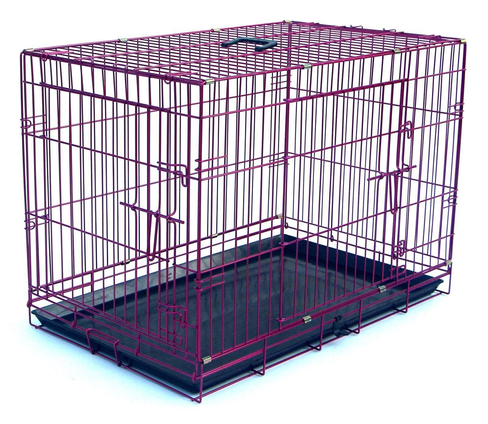 Purple dog cage in a wire design