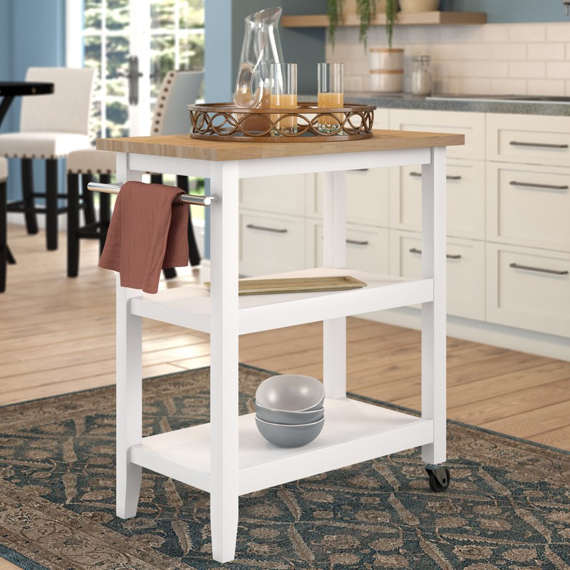 Raabe 32'' Wide Rolling Kitchen Cart with Solid Wood Top