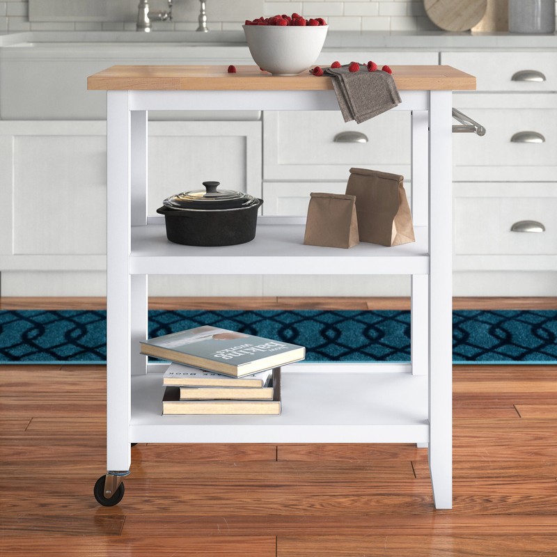 Raabe 32'' Wide Rolling Kitchen Cart with Solid Wood Top