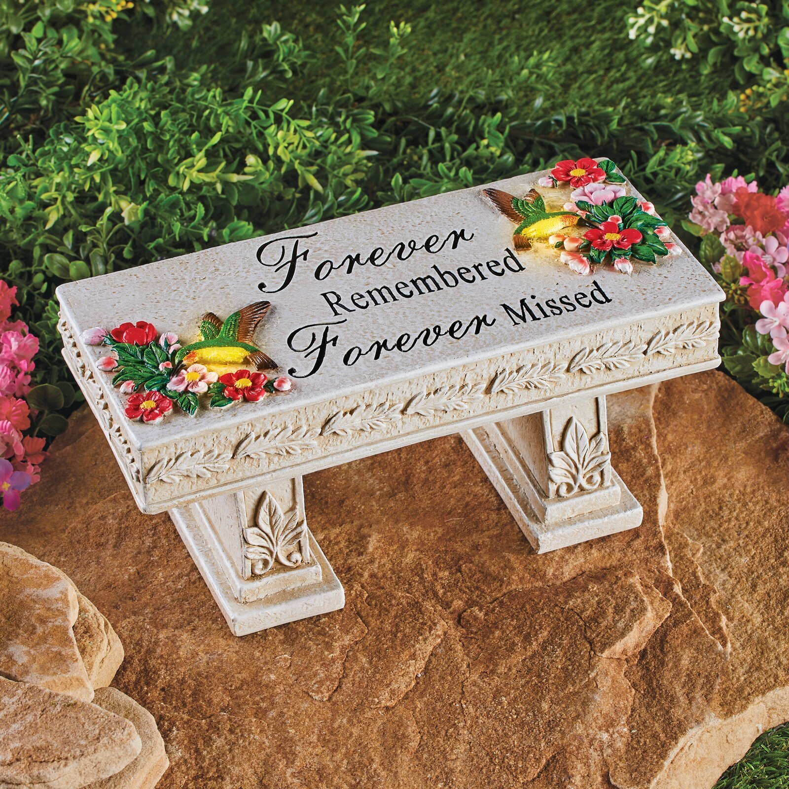 Raised Floral Solar Powered Memorial Bench 
