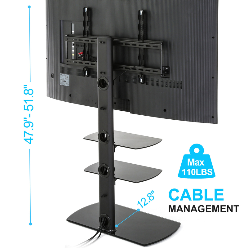 Randal Symple Stuff Black Swivel Floor Stand Mount for Screens with Shelving, Holds up to 110 Lb. lbs