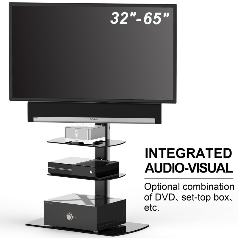 Randal Symple Stuff Black Swivel Floor Stand Mount for Screens with Shelving, Holds up to 110 Lb. lbs