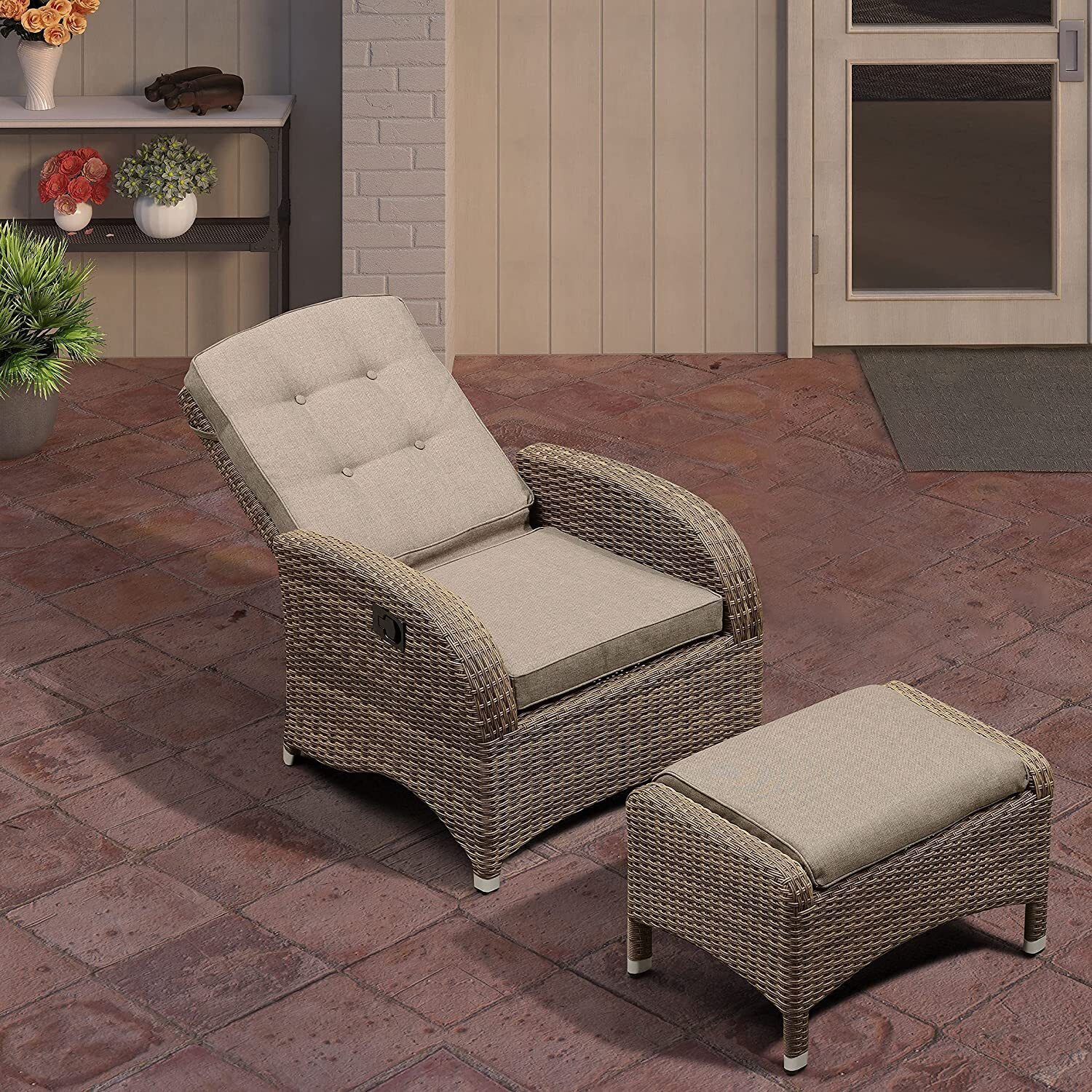 Rattan Recliner with Ottoman