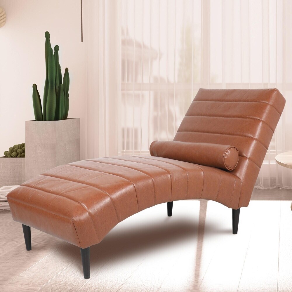Pemberly Row Faux Leather Convertible Chaise Lounge in Brown 