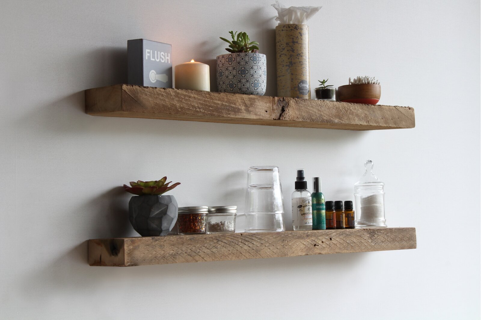 How do you arrange shelves on a wall?