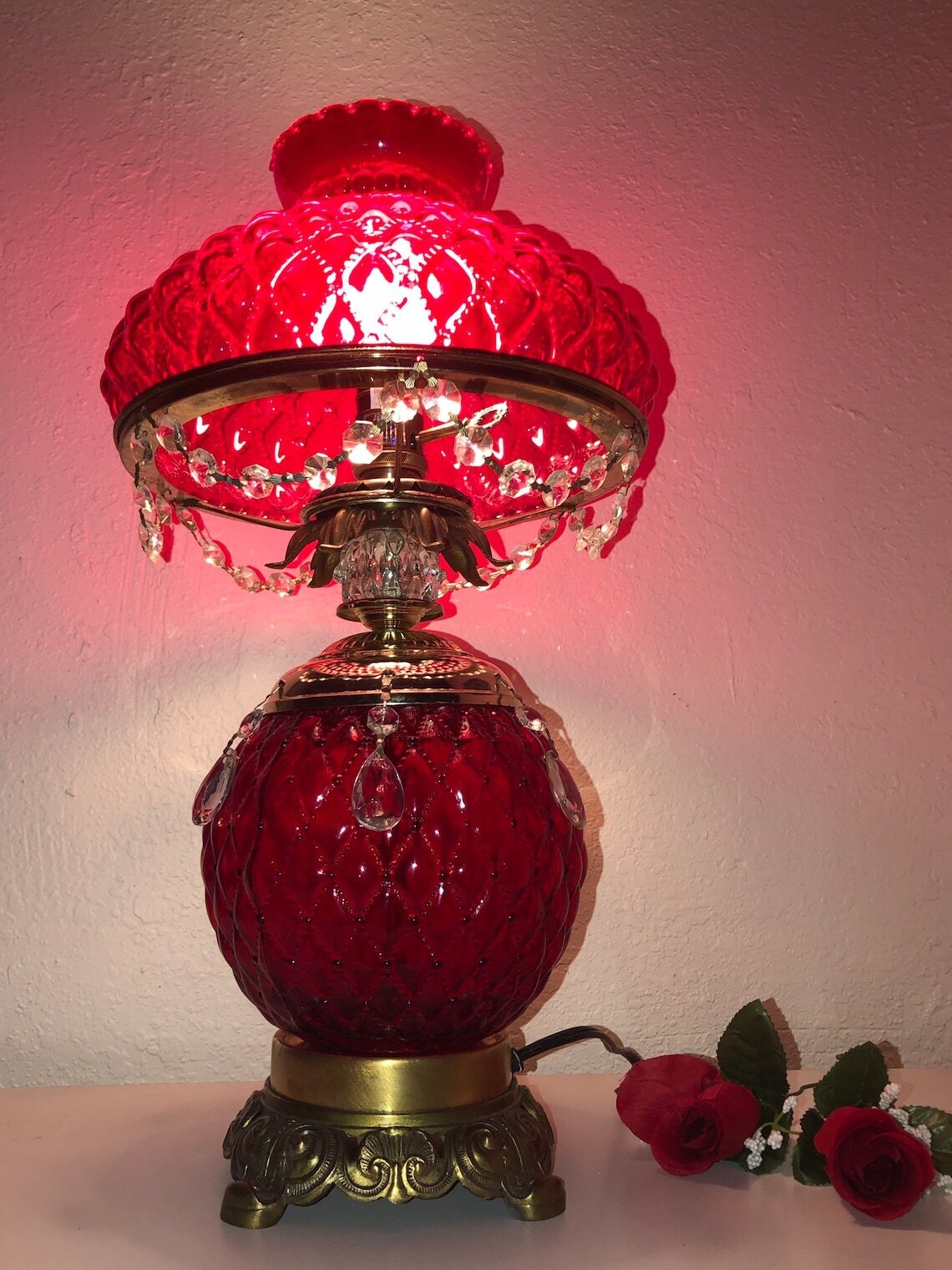 Red Glass Lamp with Patch Design
