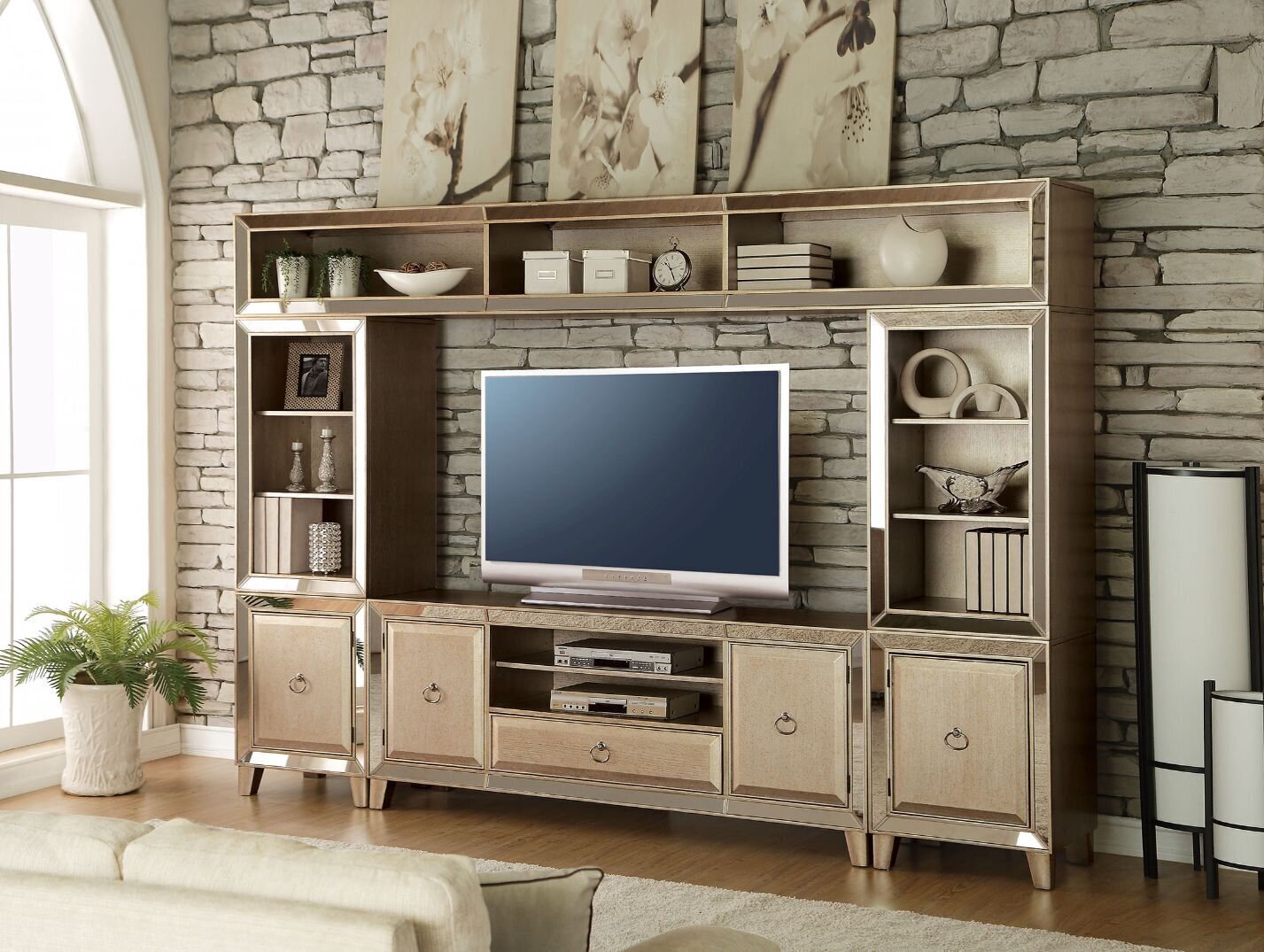 Reflective Entertainment Wall Unit on Legs