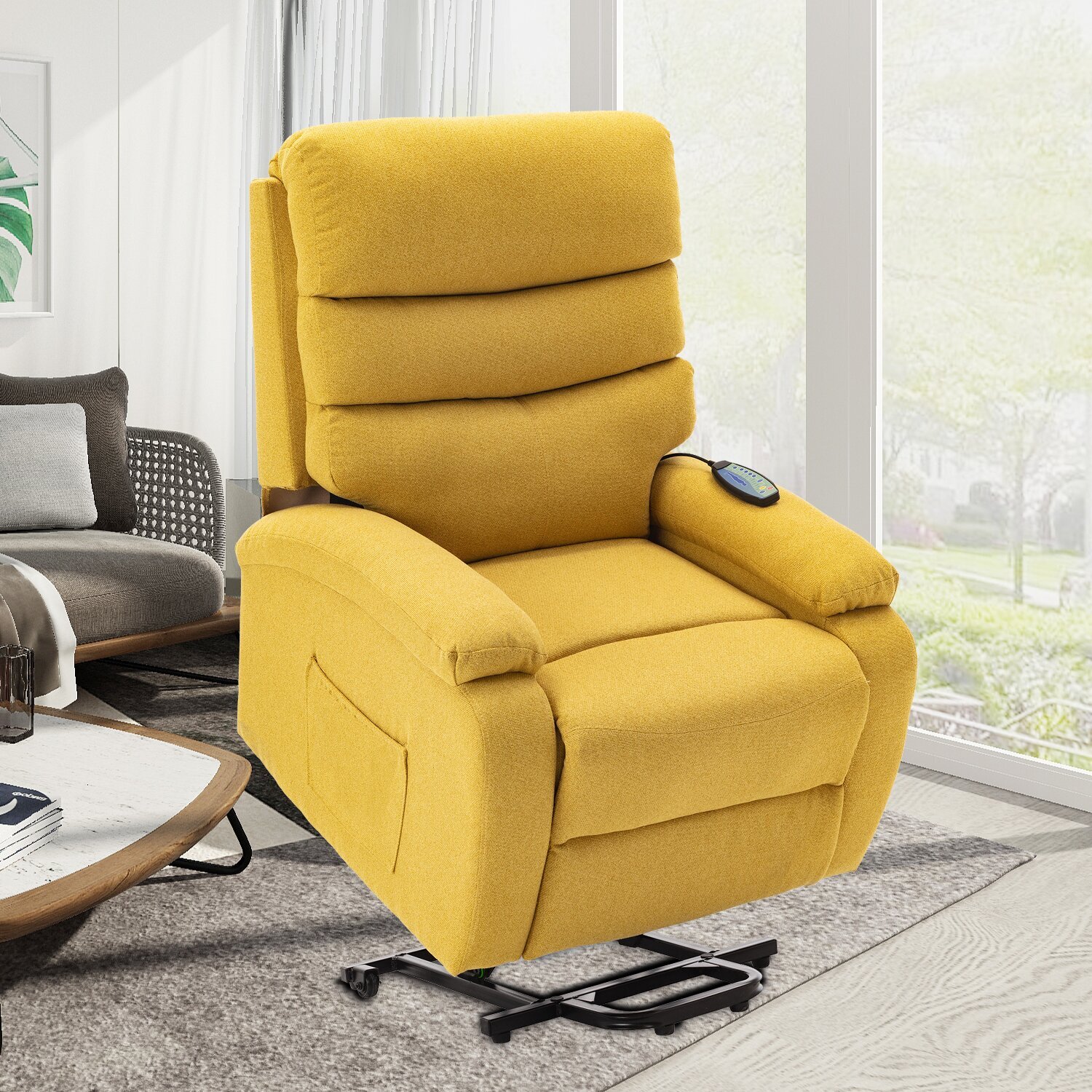 Remote Control Linen Upholstery Recliner with Heat and Massage