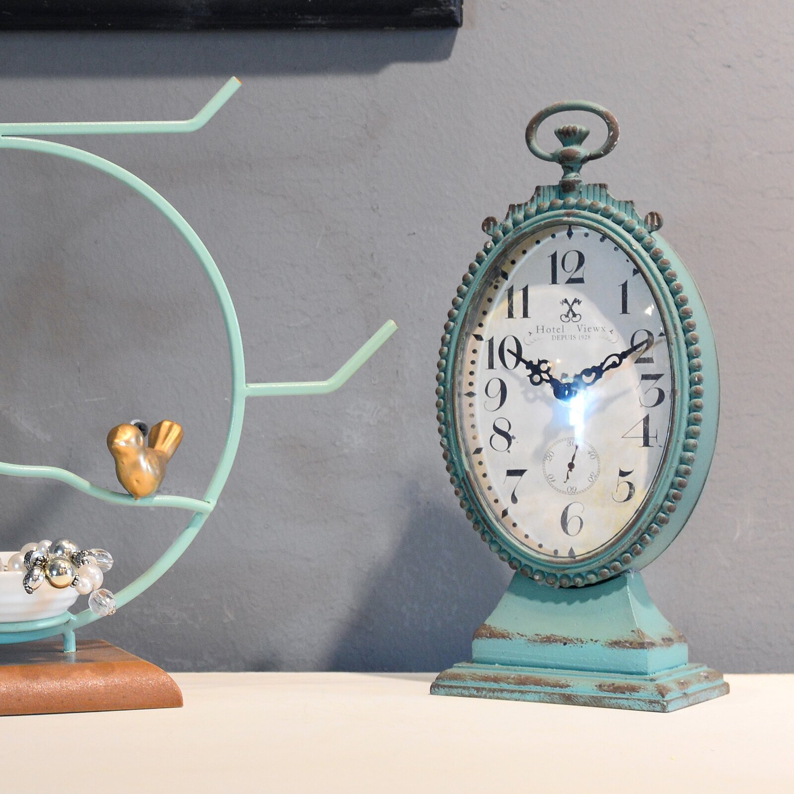Swivel Desk Clock Analog Silver Color 