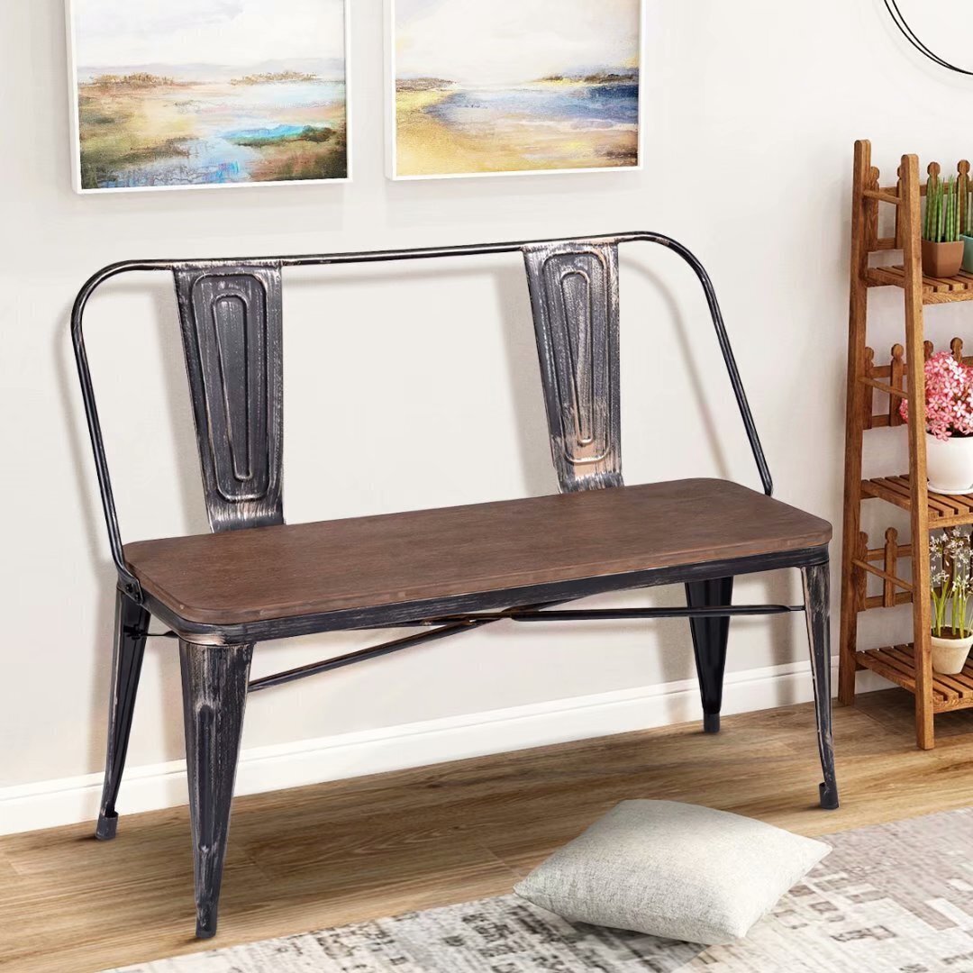 Retro Style Dining Room Bench With Back
