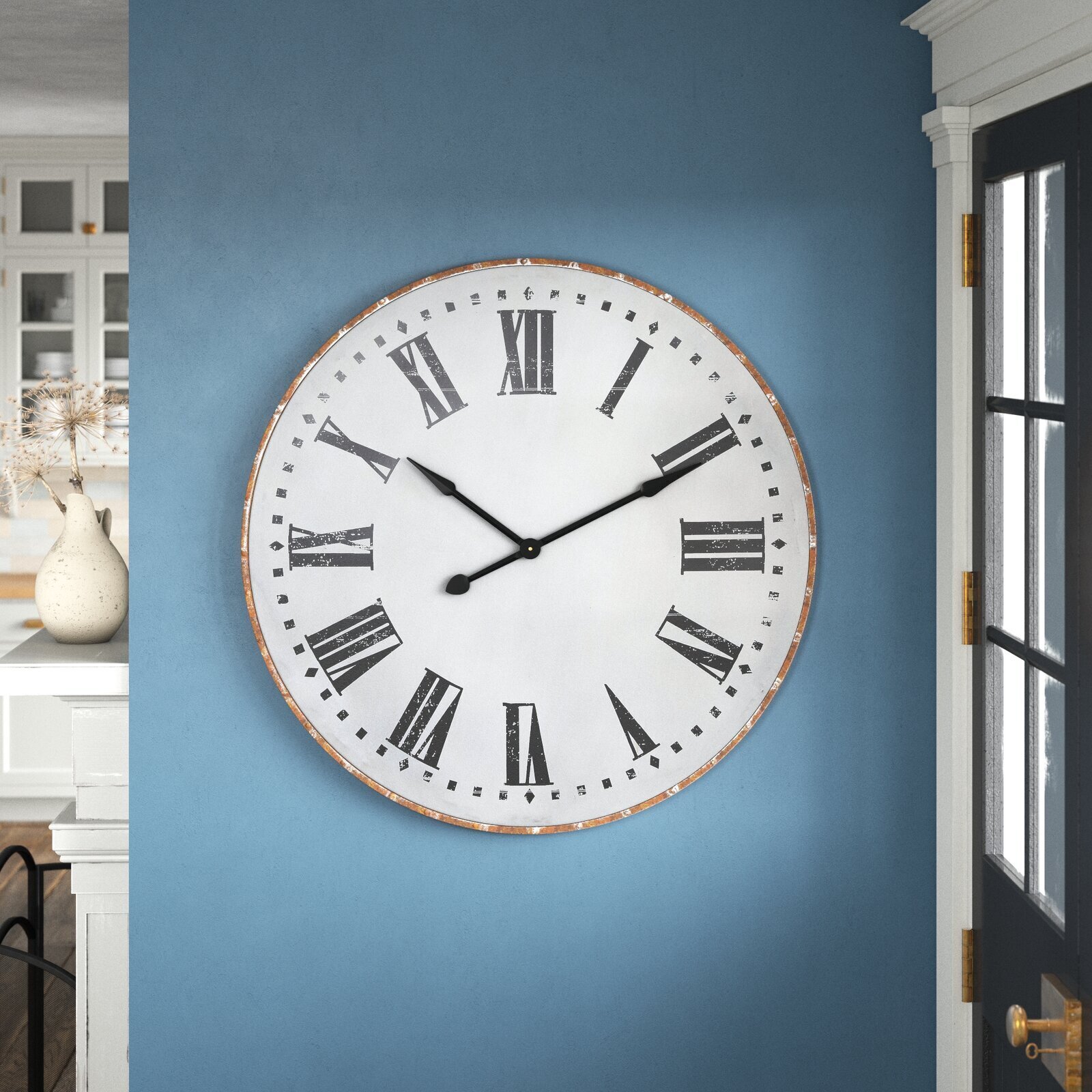 Metal Wall Clock Retro Large Round Home Office Bedroom Kitchen Work Cream 
