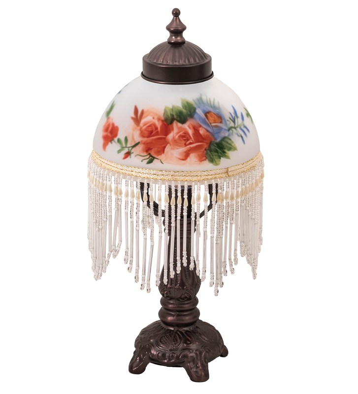 Riccio Rose Bouquet Fringed 13" Table Lamp