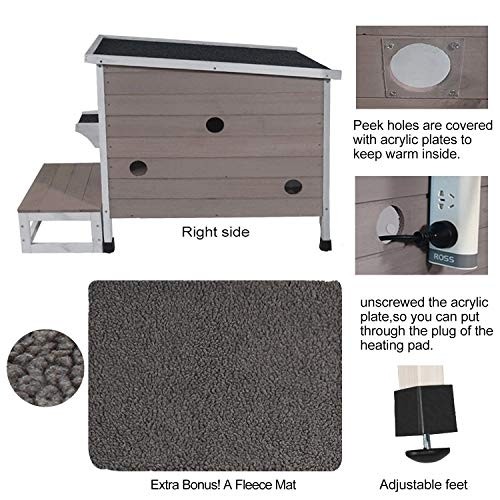 Rockever Outdoor Cat Shelter with Escape Door Rainproof Outside Kitty House Single Story for Two-Three Cats Color Grey