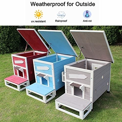Rockever Outdoor Cat Shelter with Escape Door Rainproof Outside Kitty House Single Story for Two-Three Cats Color Grey