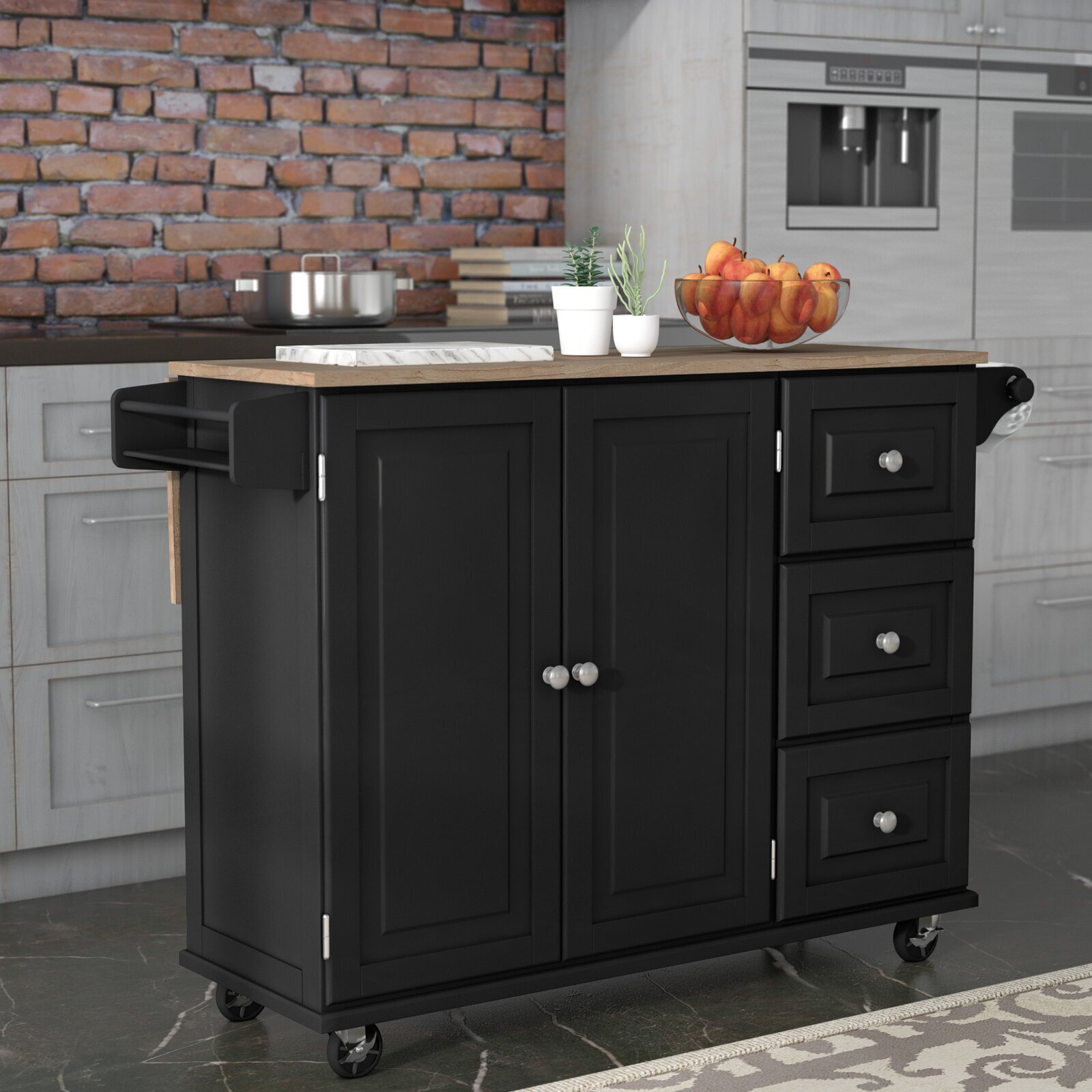 Rolling Kitchen Island Cart with Cabinets