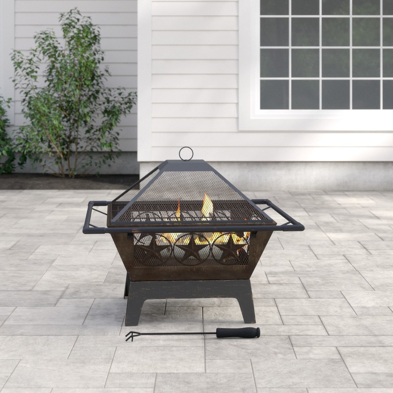 Roswita 26'' H x 32'' W Steel Wood Burning Outdoor Fire Pit with Lid