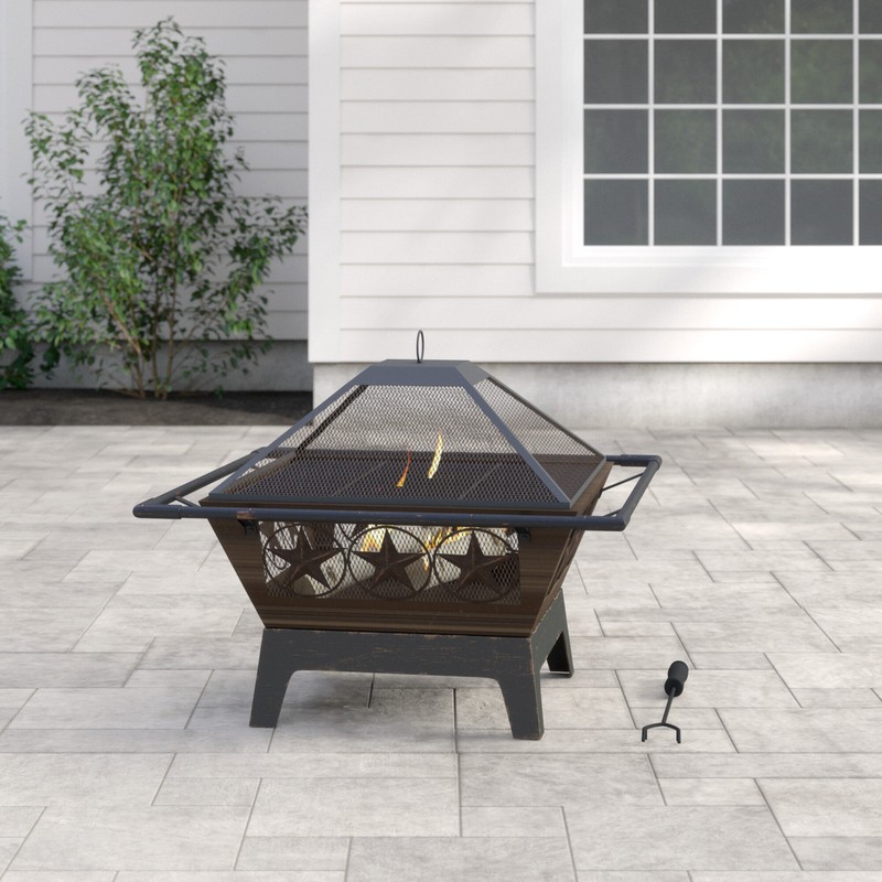 Roswita 26'' H x 32'' W Steel Wood Burning Outdoor Fire Pit with Lid
