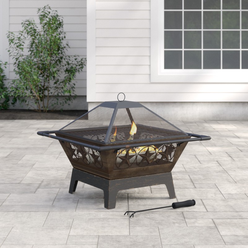 Roswita 26'' H x 32'' W Steel Wood Burning Outdoor Fire Pit with Lid