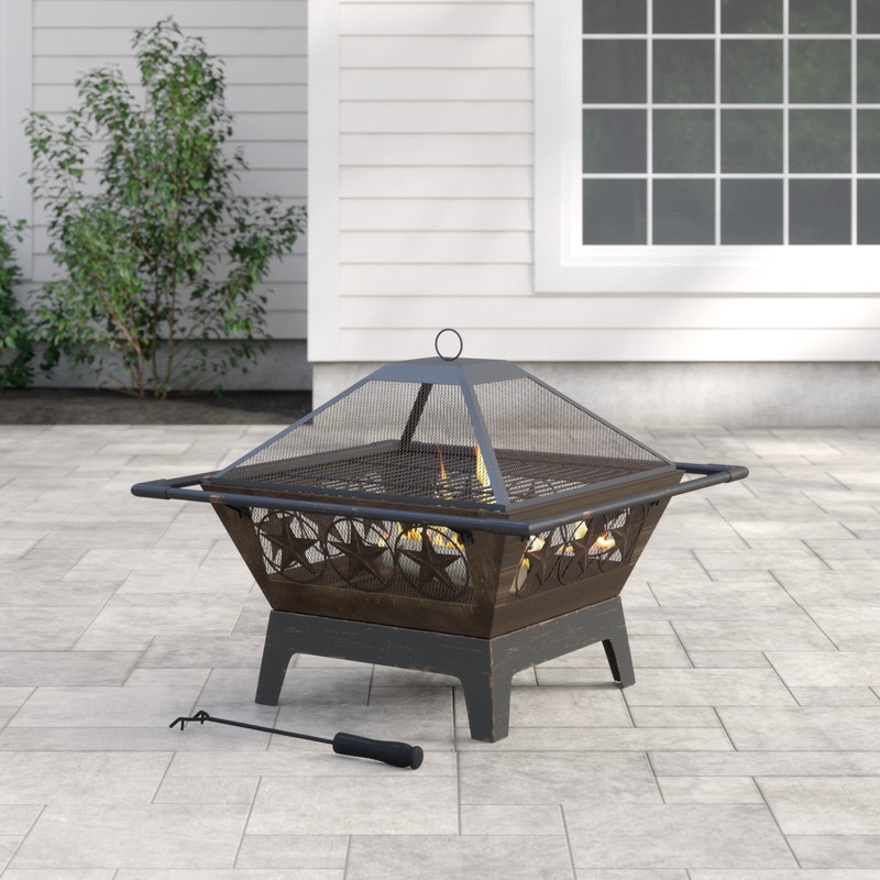 Roswita 26'' H x 32'' W Steel Wood Burning Outdoor Fire Pit with Lid