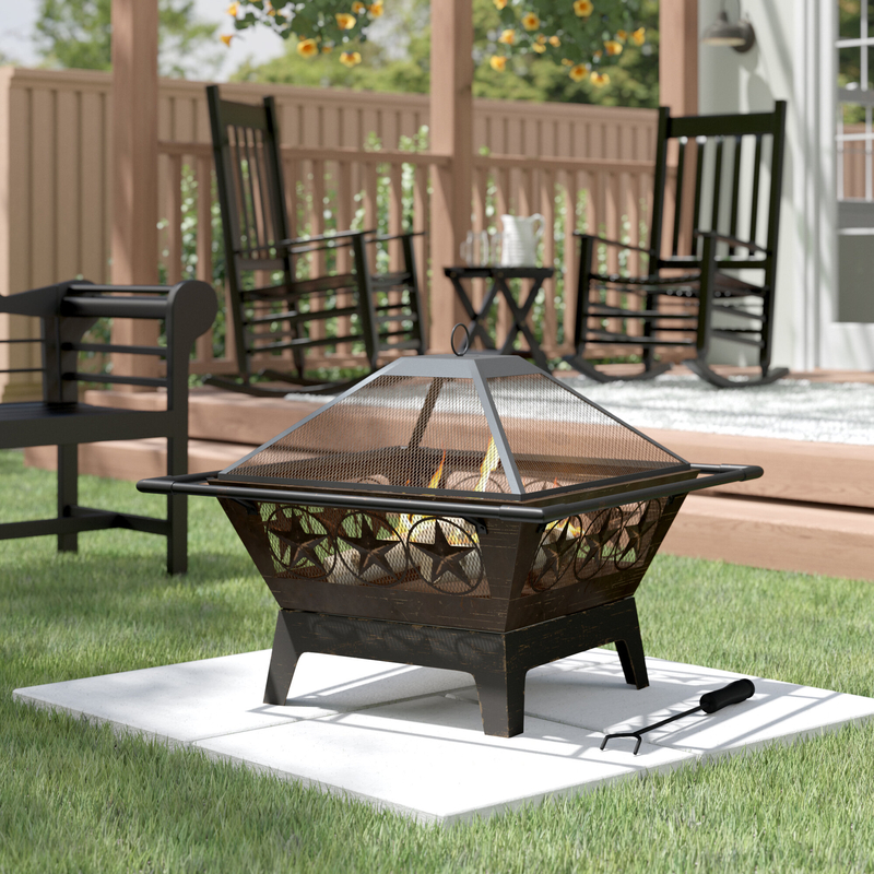 Roswita 26'' H x 32'' W Steel Wood Burning Outdoor Fire Pit with Lid