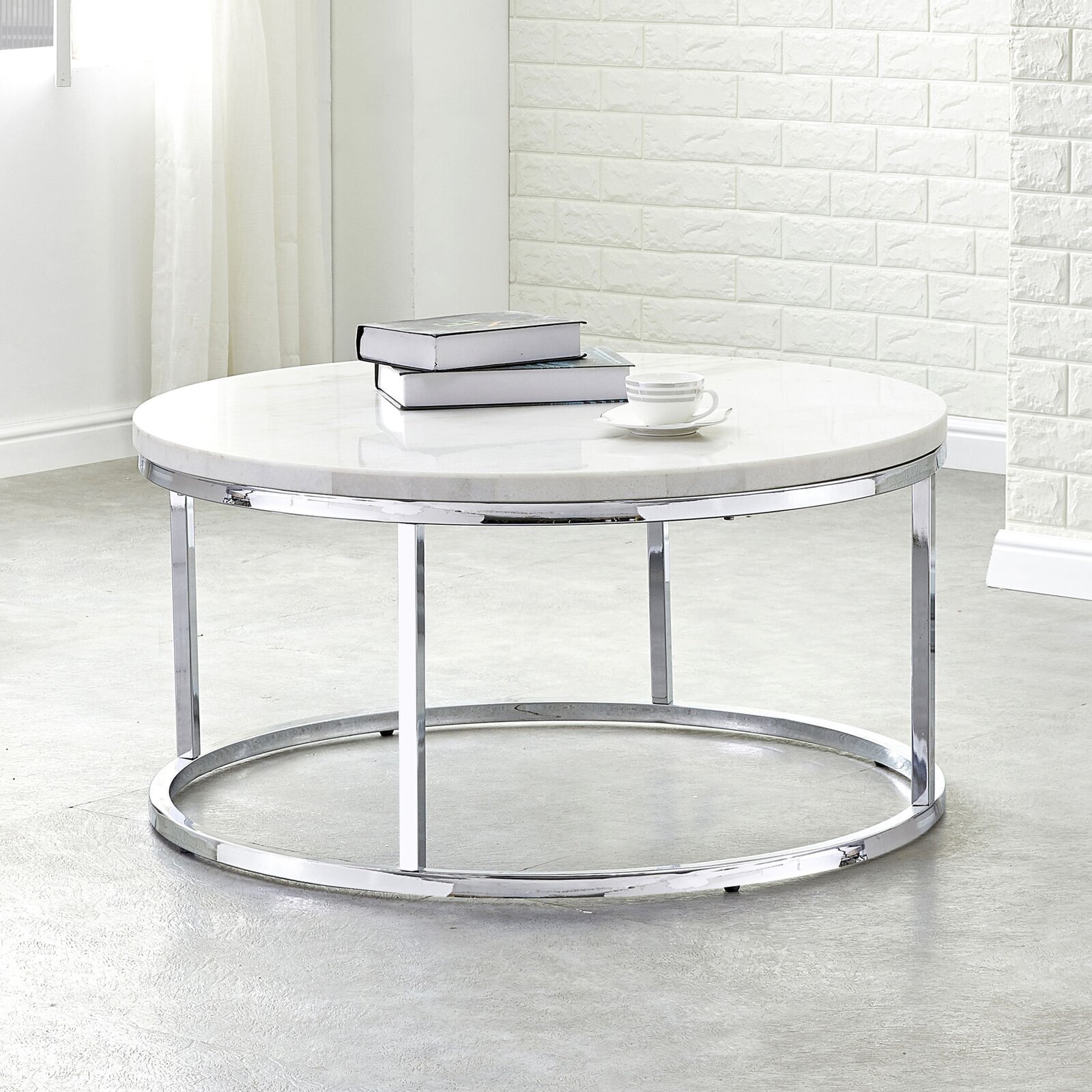 Round Chrome Coffee Table With Marble Top 