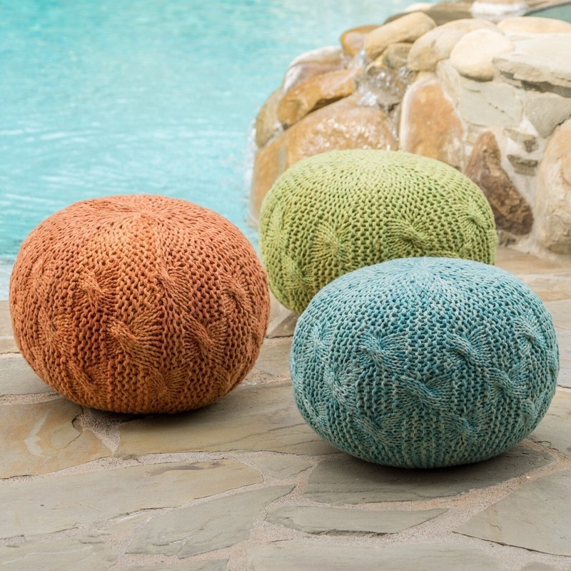 Round Classic Cable Knit Ottoman