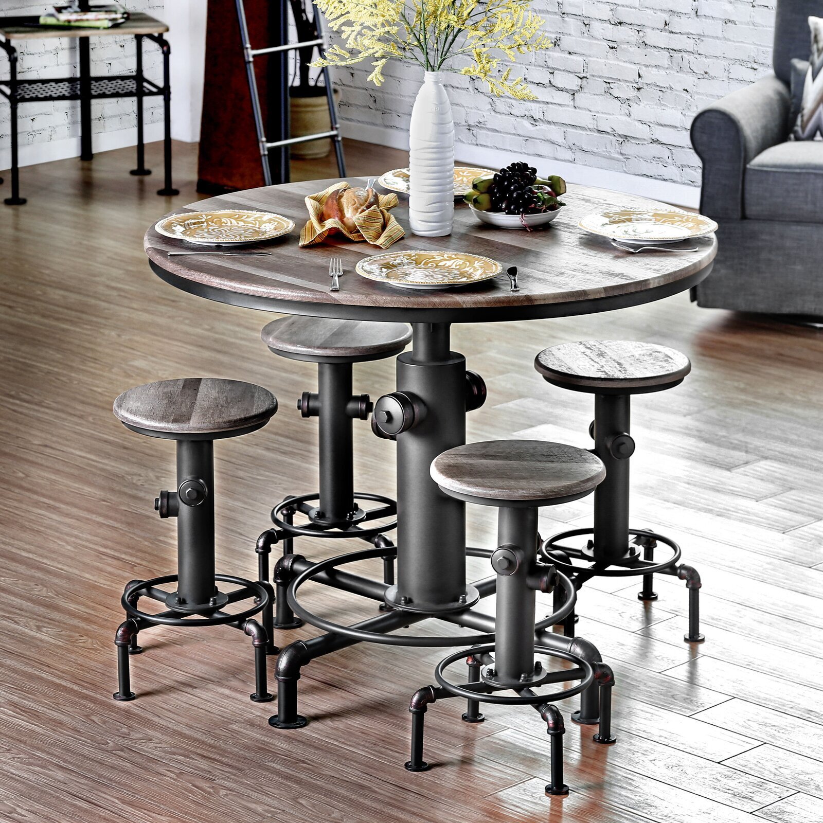 Round Counter Height Dining Table with Footrest