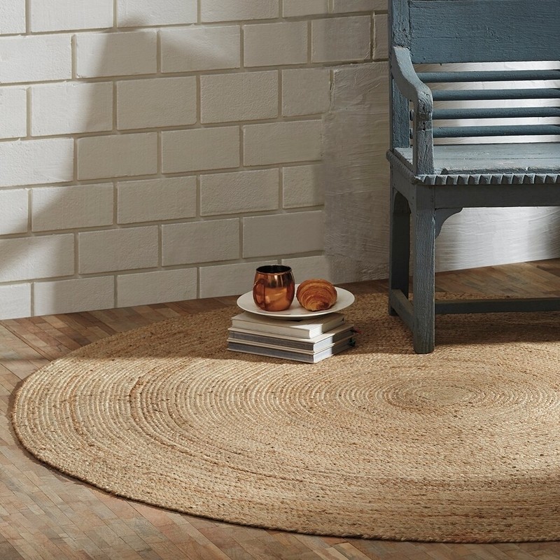 Round Frederick Braided Jute/Sisal Area Rug in Natural