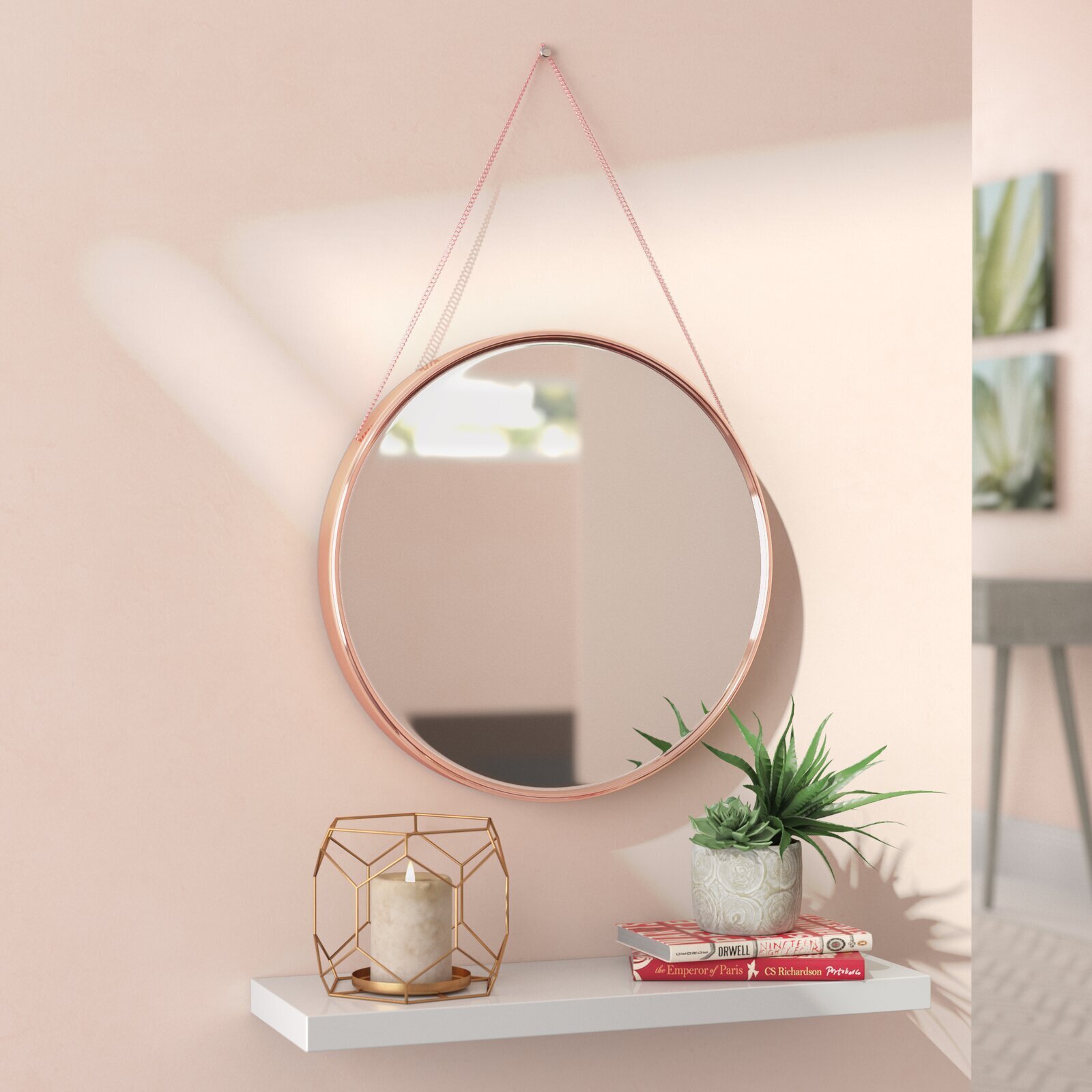 Round mirror frame with hanger