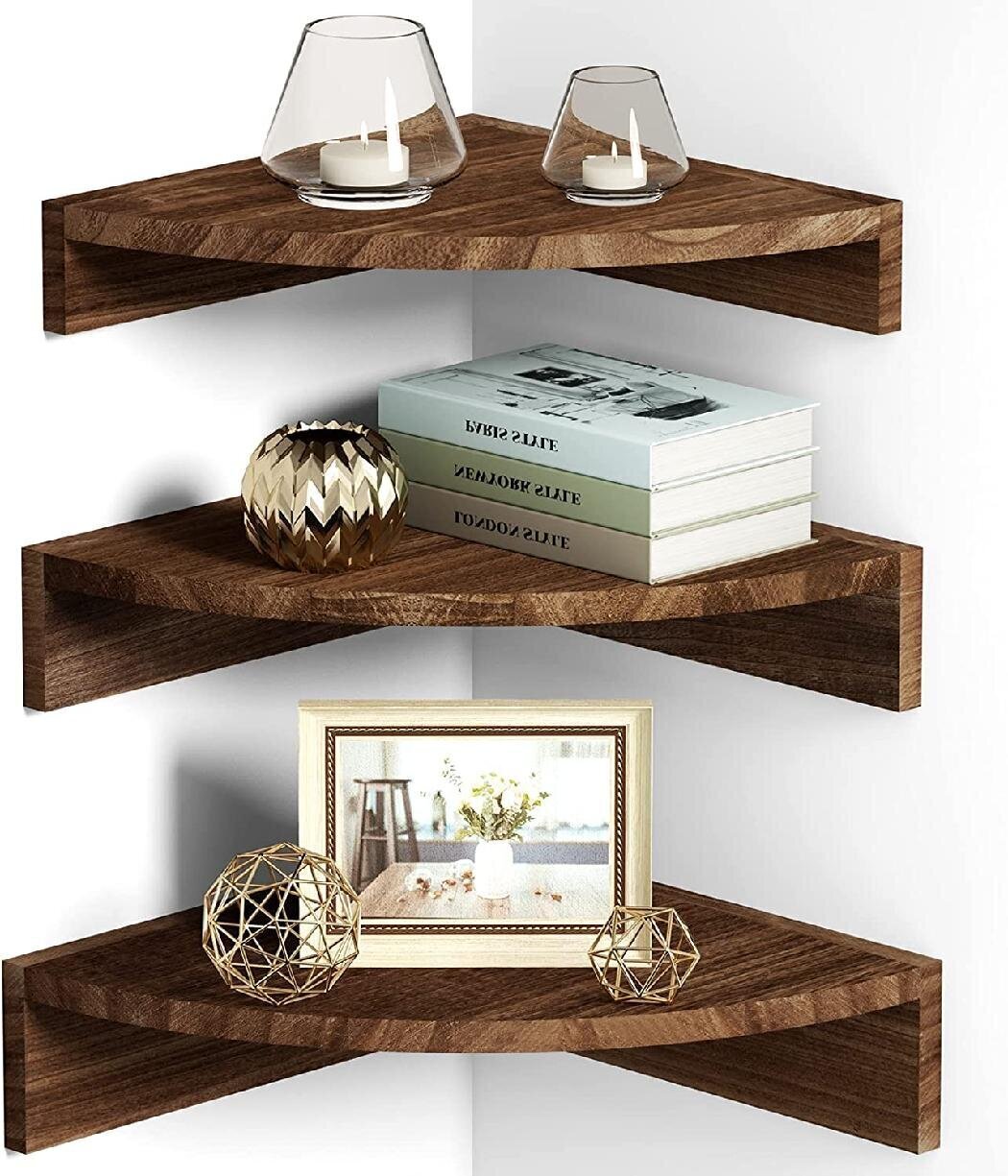 Round natural wood corner shelves 